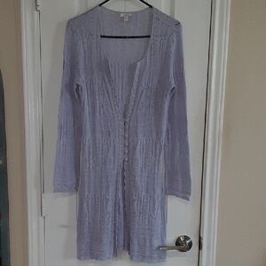 J. Jill 100% Silk Lavender Pointelle Knit Lace Duster Cardigan - SP -EUC